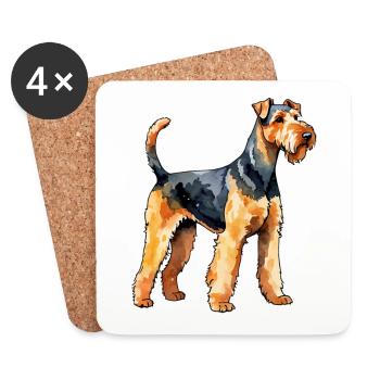 Airedale Terrier Aquarelle - Dessous de verre (lot de 4) - blanc - Devant
