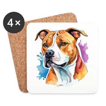 American Staffordshire Terrier Wasserfarben - Untersetzer (4er-Set) - Weiß - Vorne