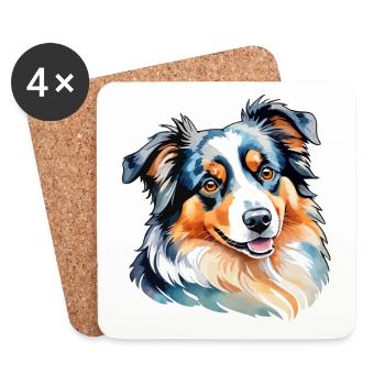 Australian Shepherd Watercolors - Coasters (set of 4) - white - Front