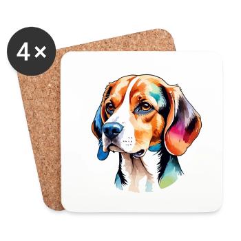 Beagle Wasserfarben - Untersetzer (4er-Set) - Weiß - Vorne