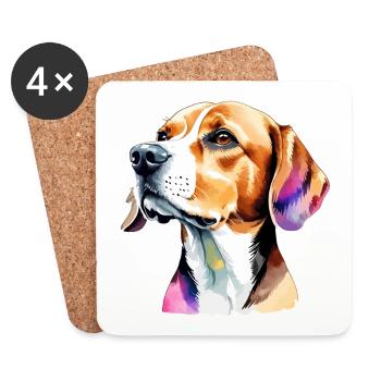 Beagle Wasserfarben - Untersetzer (4er-Set) - Weiß - Vorne