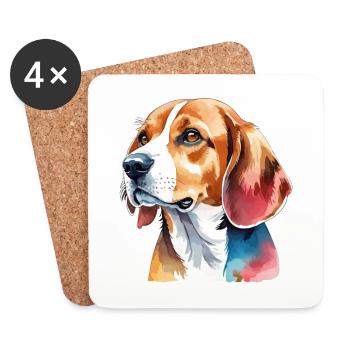 Beagle Wasserfarben - Untersetzer (4er-Set) - Weiß - Vorne