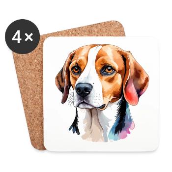 Beagle Wasserfarben - Untersetzer (4er-Set) - Weiß - Vorne
