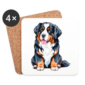 Berner Sennenhund Wasserfarben - Untersetzer (4er-Set) - Weiß - Vorne