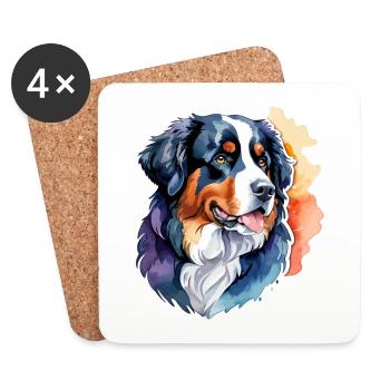 Berner Sennenhund Wasserfarben - Untersetzer (4er-Set) - Weiß - Vorne
