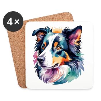 Border Collie Aquarelles - Dessous de verre (lot de 4) - blanc - Devant