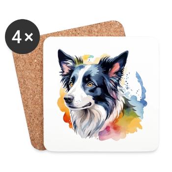 Border Collie Aquarelles - Dessous de verre (lot de 4) - blanc - Devant