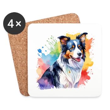Border Collie Aquarelles - Dessous de verre (lot de 4) - blanc - Devant