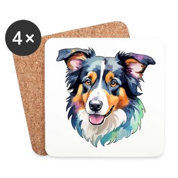 Border Collie Aquarelles - Dessous de verre (lot de 4) - blanc - Devant