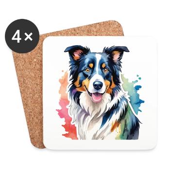 Border Collie Aquarelles - Dessous de verre (lot de 4) - blanc - Devant