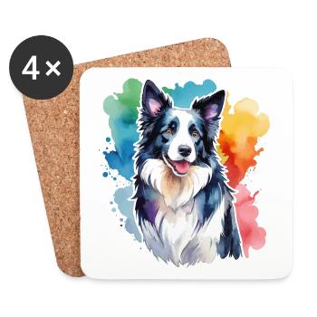 Border Collie Aquarelles - Dessous de verre (lot de 4) - blanc - Devant