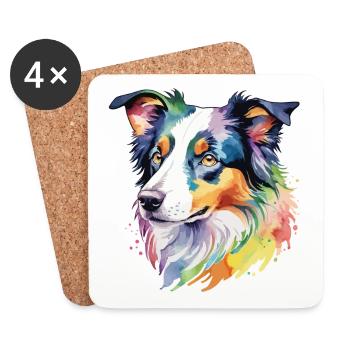 Border Collie Aquarelles - Dessous de verre (lot de 4) - blanc - Devant