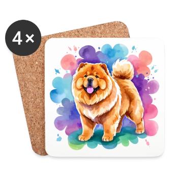 Chow Chow Wasserfarben - Untersetzer (4er-Set) - Weiß - Vorne