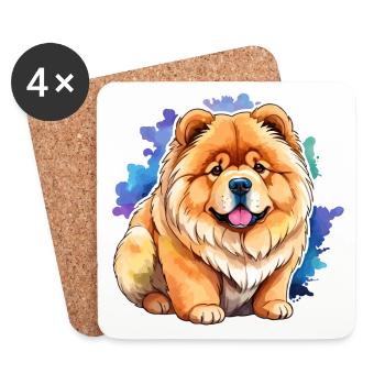 Chow Chow Wasserfarben - Untersetzer (4er-Set) - Weiß - Vorne