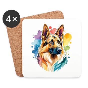 Deutscher Schäferhund Wasserfarben - Untersetzer (4er-Set) - Weiß - Vorne