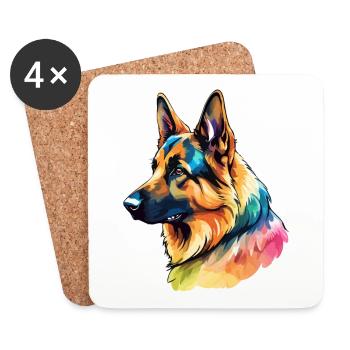 Deutscher Schäferhund Wasserfarben - Untersetzer (4er-Set) - Weiß - Vorne