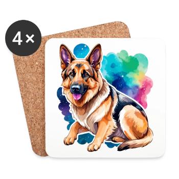 Deutscher Schäferhund Wasserfarben - Untersetzer (4er-Set) - Weiß - Vorne