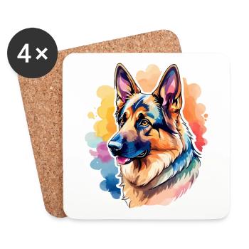 Deutscher Schäferhund Wasserfarben - Untersetzer (4er-Set) - Weiß - Vorne