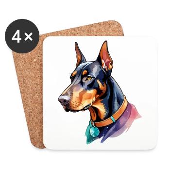 Dobermann Wasserfarben - Untersetzer (4er-Set) - Weiß - Vorne