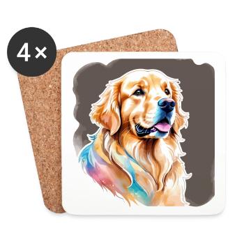 Golden Retriever Wasserfarben - Untersetzer (4er-Set) - Weiß - Vorne