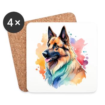 Belgian Shepherd Watercolor - Coasters (set of 4) - white - Front