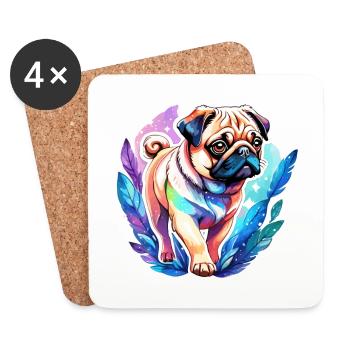 Mops Wasserfarben - Untersetzer (4er-Set) - Weiß - Vorne
