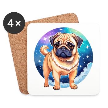 Mops Wasserfarben - Untersetzer (4er-Set) - Weiß - Vorne