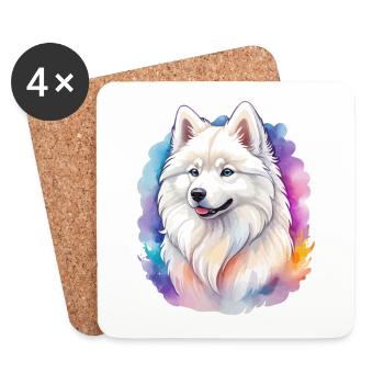 Samoyed watercolors - Coasters (set of 4) - white - Front