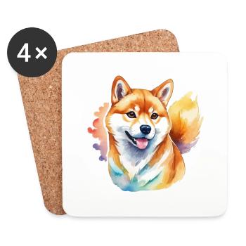 Shiba Inu Watercolors - Coasters (set of 4) - white - Front