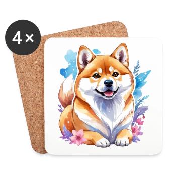 Shiba Inu Watercolors - Coasters (set of 4) - white - Front