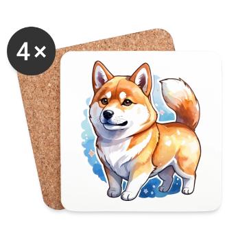 Aquarelles Shiba Inu - Dessous de verre (lot de 4) - blanc - Devant