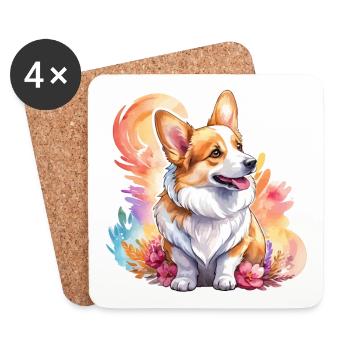Welsh Corgi Pembroke Watercolor - Coasters (set of 4) - white - Front