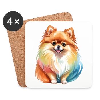 Pomeranian Zwergspitz Wasserfarben - Untersetzer (4er-Set) - Weiß - Vorne