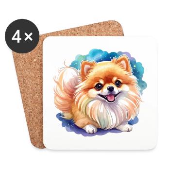 Pomeranian Zwergspitz Wasserfarben - Untersetzer (4er-Set) - Weiß - Vorne