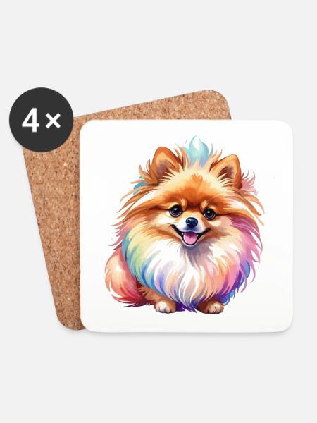 Pomeranian Zwergspitz Wasserfarben - Untersetzer (4er-Set) - Weiß