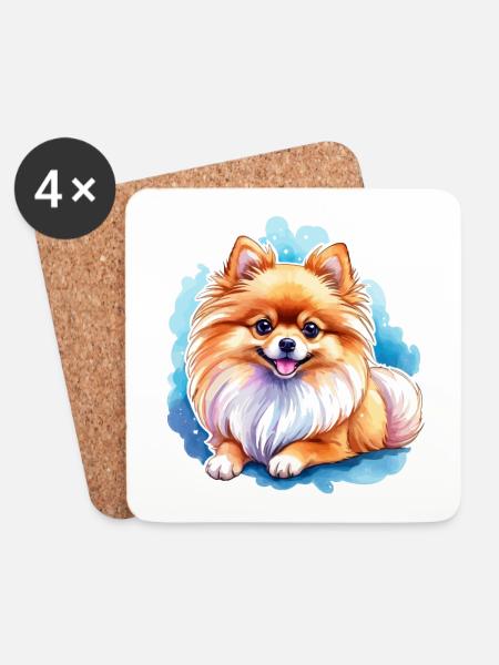Pomeranian Zwergspitz Wasserfarben - Untersetzer (4er-Set) - Weiß