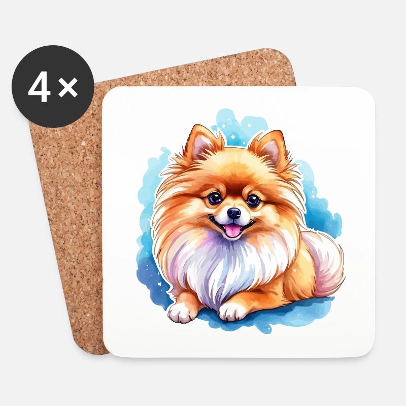 Pomeranian Zwergspitz Wasserfarben - Untersetzer (4er-Set) - Weiß