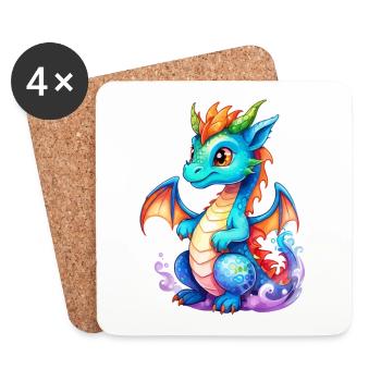 Drache Wasserfarben - Untersetzer (4er-Set) - Weiß - Vorne