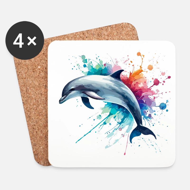Lebendiger Delfin in Aquarell, Ozean - Untersetzer (4er-Set) - Weiß