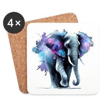 Majestic Elephant in Watercolor - Coasters (set of 4) - white - Front