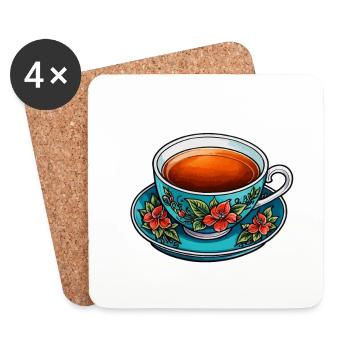 Teetasse Neo Traditional - Untersetzer (4er-Set) - Weiß - Vorne