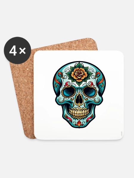 Totenkopf Neo Traditional - Untersetzer (4er-Set) - Weiß