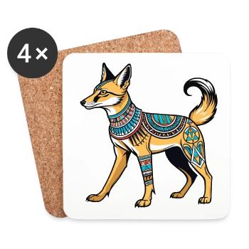Chacal Égyptien Néo Traditionnel - Dessous de verre (lot de 4) - blanc - Devant
