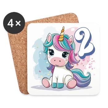 2ème anniversaire Licorne Arc-en-ciel Mignon Mignon - Dessous de verre (lot de 4) - blanc - Devant