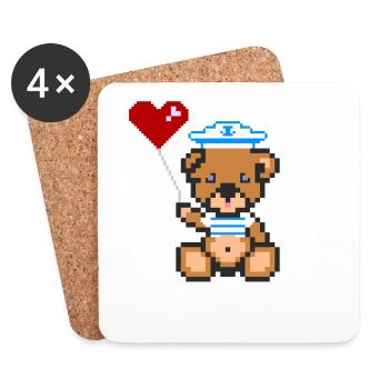 Pixel Bear Navy - Dessous de verre (lot de 4) - blanc - Devant