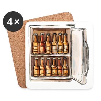 Bier Kühlschrank Bierflaschen Männer Saufen Lustig - Untersetzer (4er-Set) - Weiß - Vorne