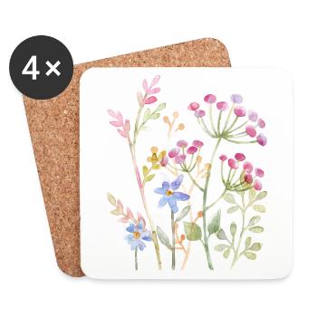 Delicate Watercolour Floral Art - Coasters (set of 4) - white - Front