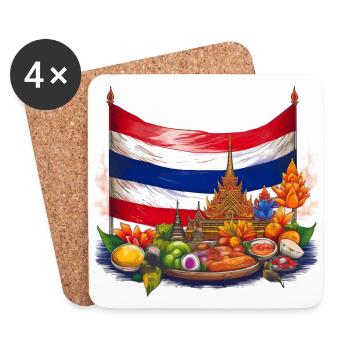 Thailand Flag with Temple and Cuisine Design - Coasters (set of 4) - white - Front