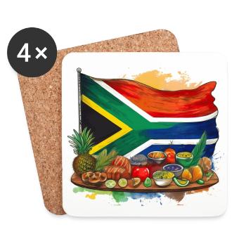 South African Flag with Traditional Foods - Coasters (set of 4) - white - Front