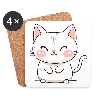 Chat mignon mignon bébé enfants animal dessin animé - Dessous de verre (lot de 4) - blanc - Devant